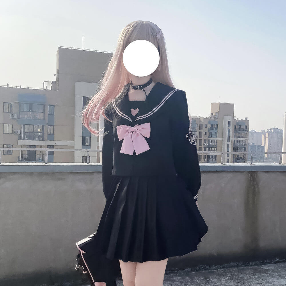 Black Pink Cute heart JK uniform set