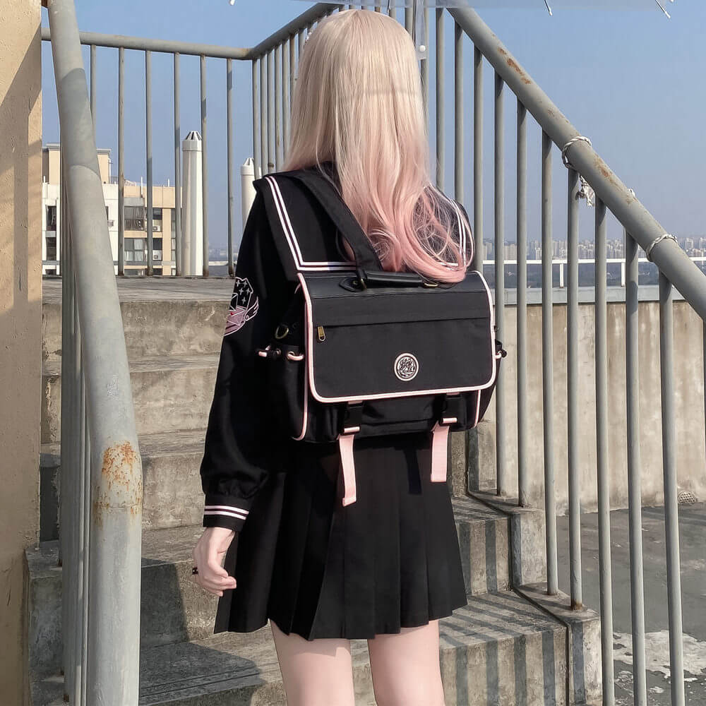 Black Pink Cute heart JK uniform set