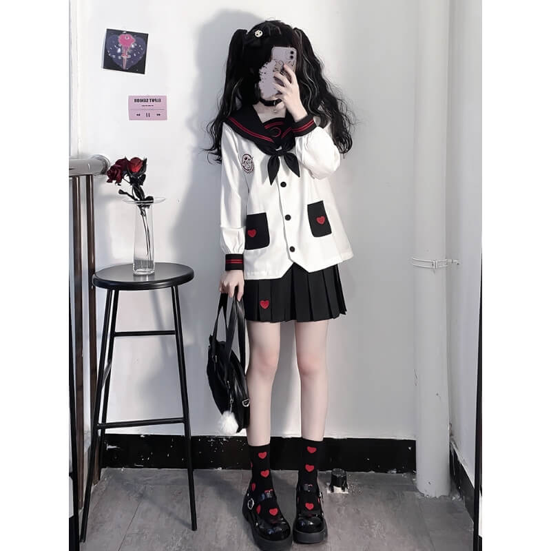 Black White Adorable ghost JK uniform set