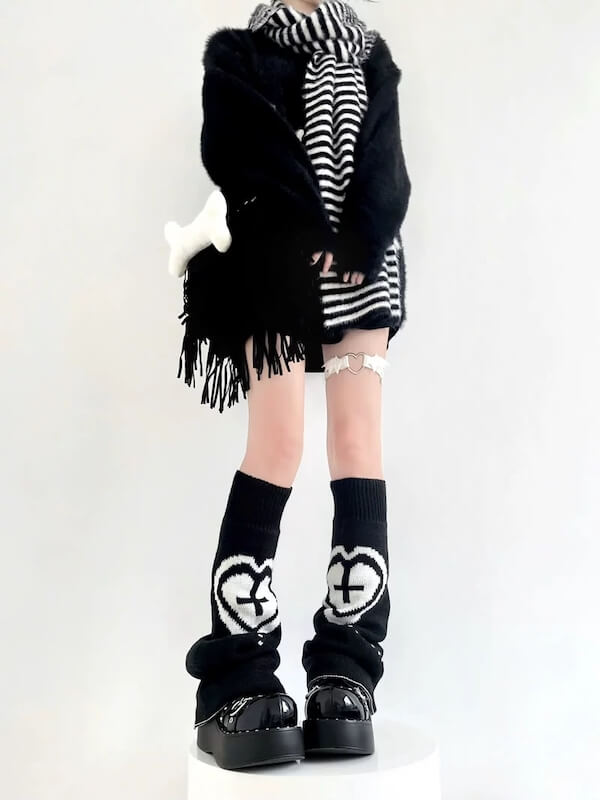 Black white y2k leg warmers