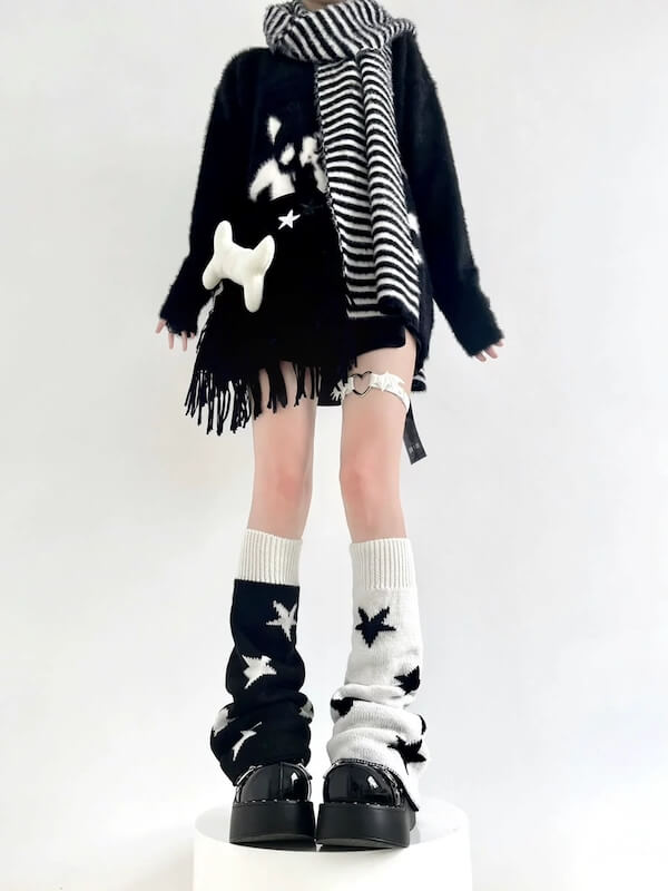 Black white y2k leg warmers