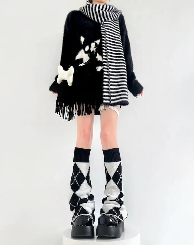 Black white y2k leg warmers