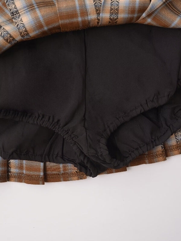 Brown plaid mini skirt