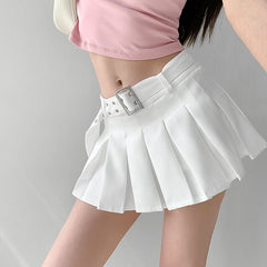 Buckle belt mini skirt