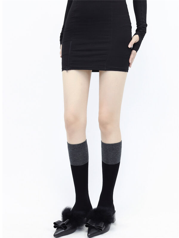 Autumn school black grey stockings c0138