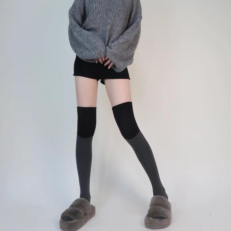 Autumn school black grey stockings c0138