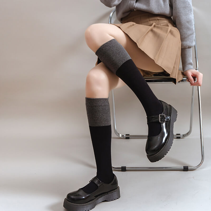 Autumn school black grey stockings c0138