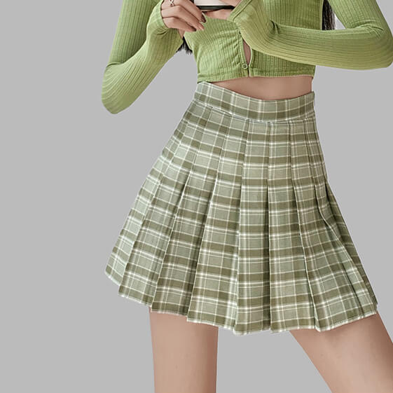 Candy plaid pleated skirt
