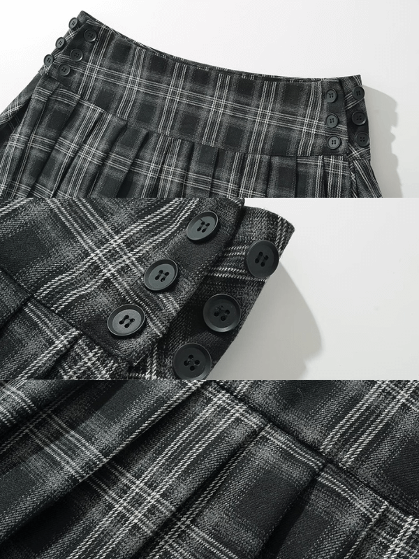 Casual retro pleated plaid skirt