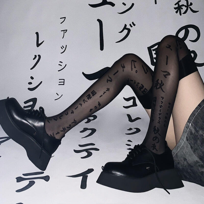 Harajuku japanese characters stockings