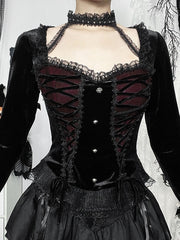 Elegant goth lace-up ribbon top