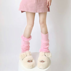 Furry pink leg warmers