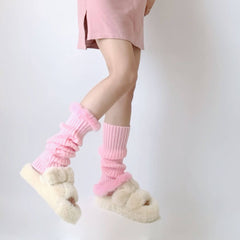 Furry pink leg warmers
