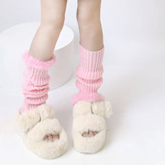 Furry pink leg warmers