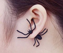 Goth black spider earring