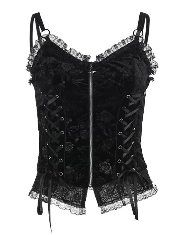 Halter lace up rose applique backless mini top
