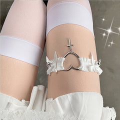 Goth princess lace bow heart garter
