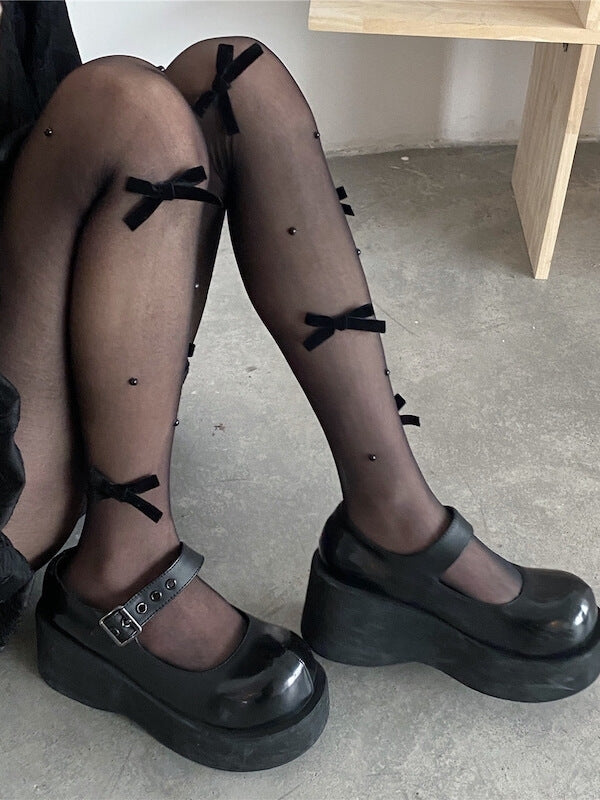 Gothic bow beads tights