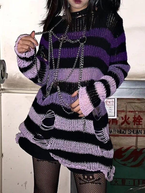Gradient punk ripped sweater