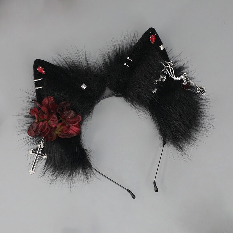 Handmade gothic rose cosplay wolf-themed headband