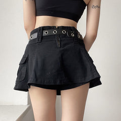 High waisted denim mini skirt