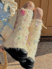 Holiday star furry leg warmers