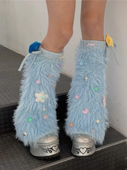 Holiday star furry leg warmers
