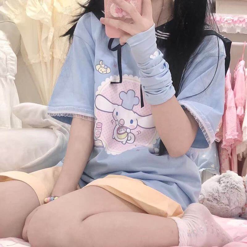 Baby blue cooking cinnamoroll t-shirt