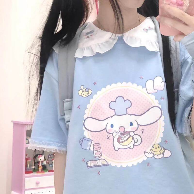 Baby blue cooking cinnamoroll t-shirt