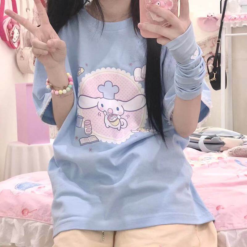 Baby blue cooking cinnamoroll t-shirt