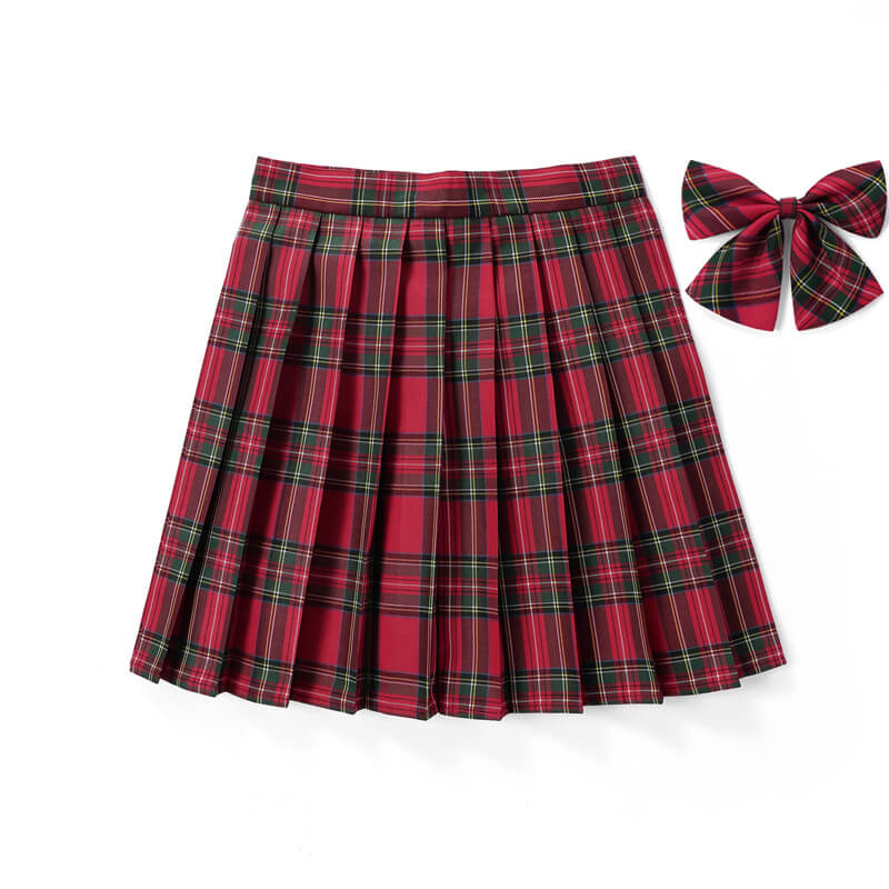 JK Skirt+Bow 48cm vintage plaid uniform skirt