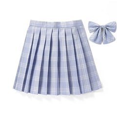 JK Skirt+Bow 48cm vintage plaid uniform skirt