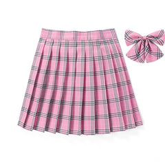 JK Skirt+Bow 48cm vintage plaid uniform skirt