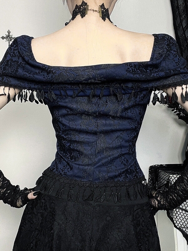 Off-Shoulder-Top mit Quaste im Gothic-Stil aus Spitze