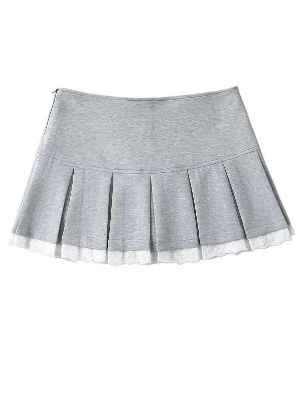 Lace trim soft mini skirt