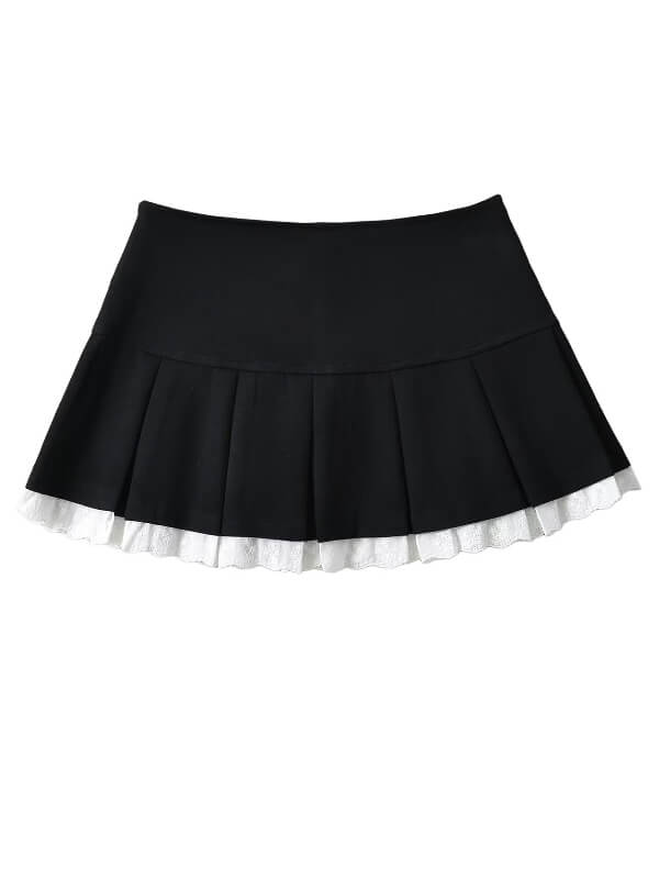 Lace trim soft mini skirt