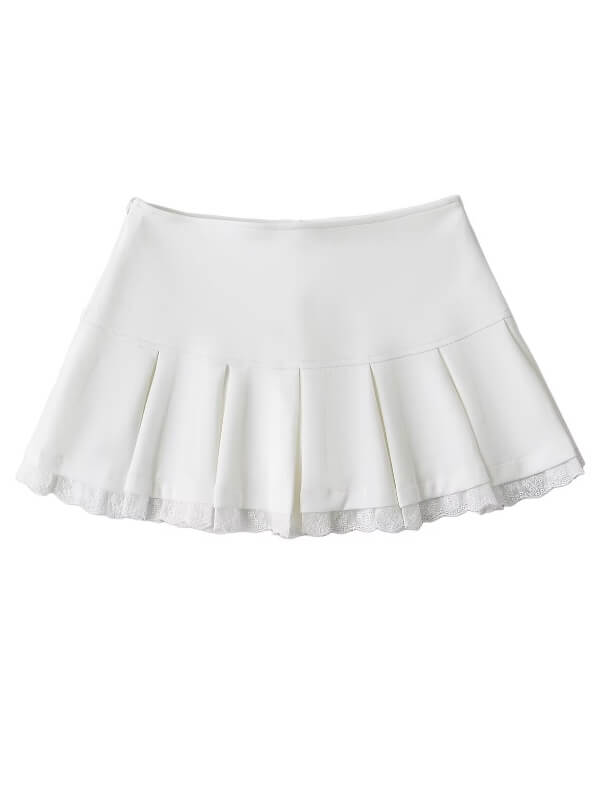 Lace trim soft mini skirt