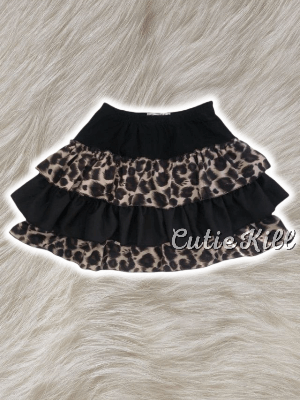 Leopard patchwork mini skirt