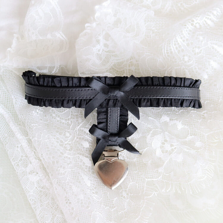 Lolita punk heart clip lace bow garter