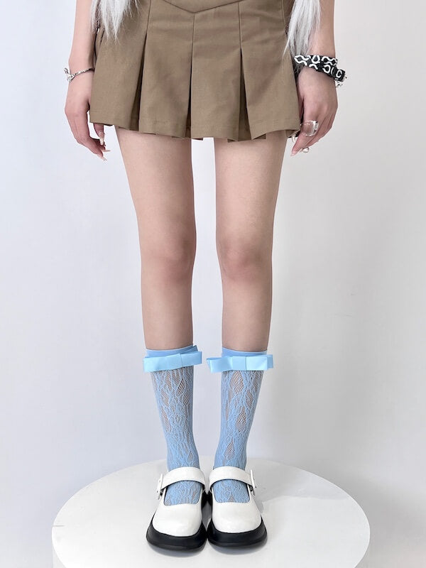 Pastel core knot bow lace socks