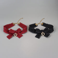 Pearl heart red bow choker