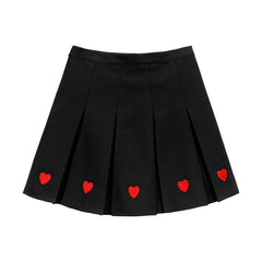 Plus Size Kawaii ästhetische Herzstickerei A-Linie Faltenrock