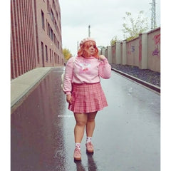 Kawaii rosa karierter A-Linien-Tennisrock in Übergröße