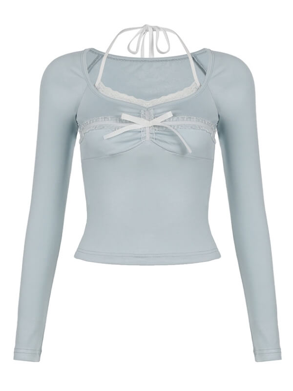 Sienna bow blue halter top