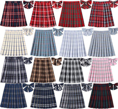 JK Skirt+Bow 48cm vintage plaid uniform skirt
