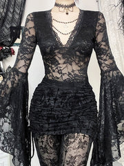 Witchy goth floral lace top