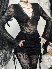 Witchy goth floral lace top