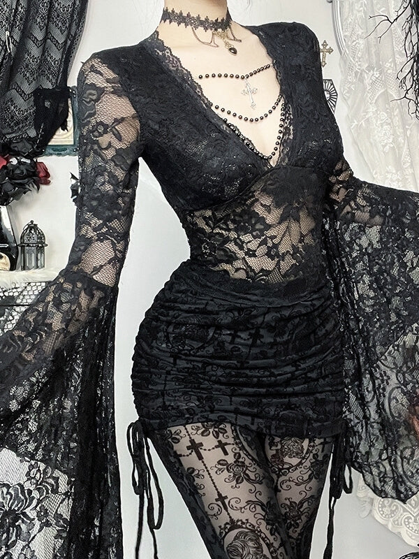 Witchy goth floral lace top