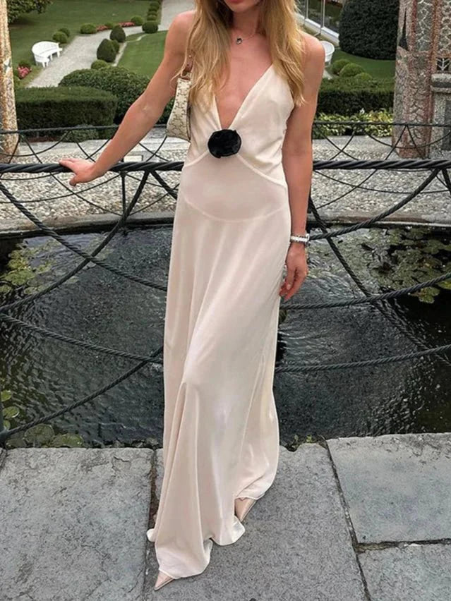 Deep V-Neck Backless Maxi Evening Dress