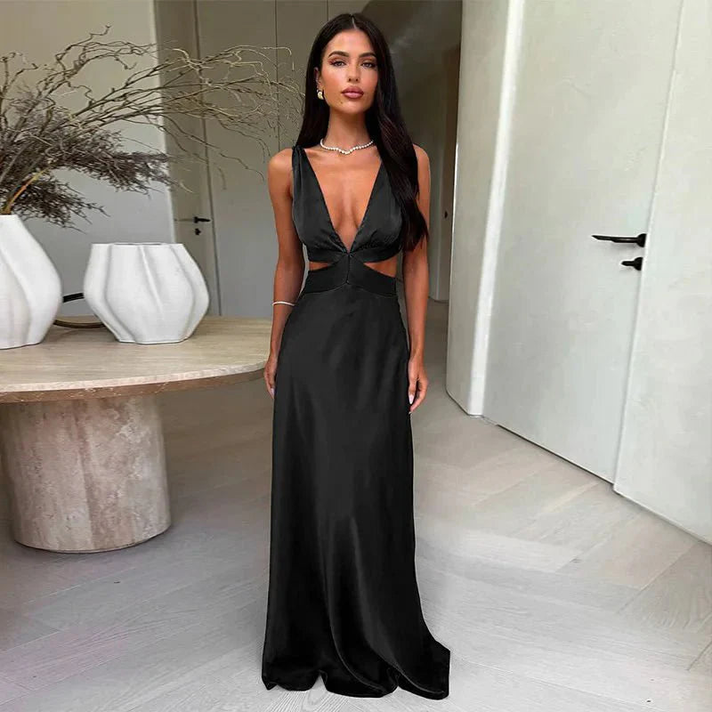 Deep V-Neck Hollow Out Maxi Dress